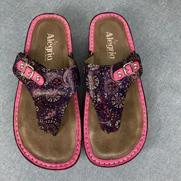 Alegria Vanessa Spiro Purple Geometric Shapes Leather Sandals size 8 - Picture 1 of 10